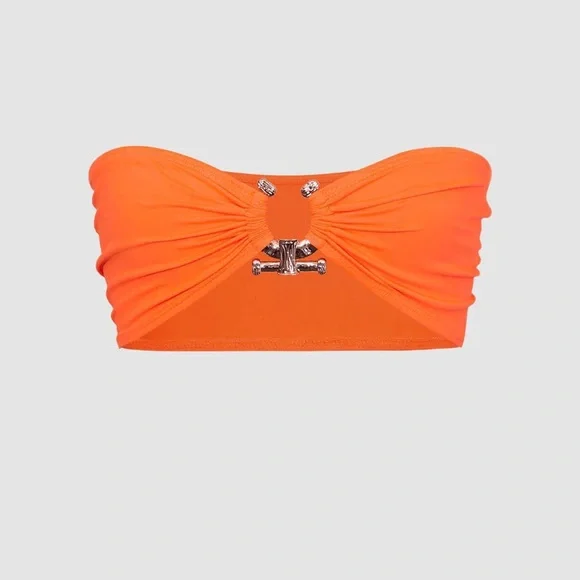 ☀️ Neon Pink Asymmetrical Skirt & Orange Bandeau Top 💕 - Picture 5 of 6